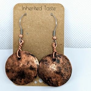 Hammered Antiqued Copper Disc Dangle Earrings